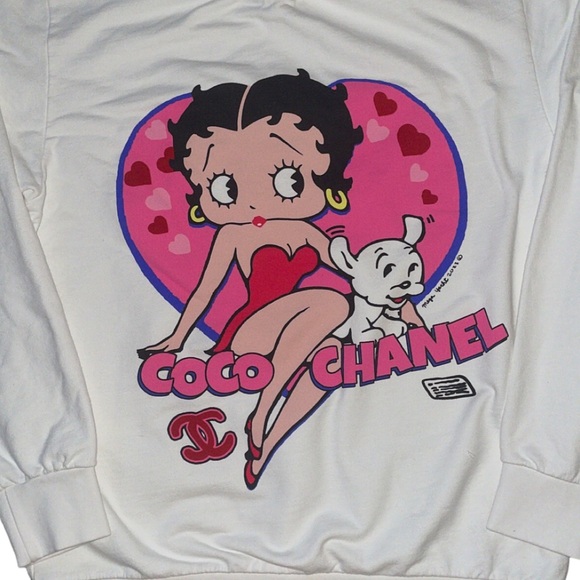 mega yacht betty boop coco chanel graphic white oversized crewneck sweatshirt - Picture 6 of 11